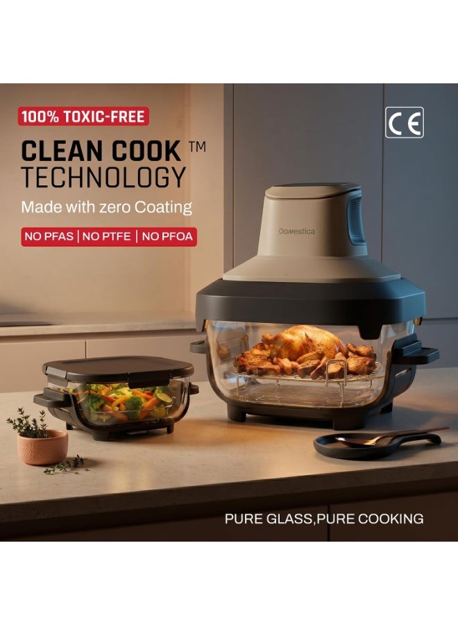 Domestica Lumera 5 in 1 Portable Glass Air Fryer Oven with CarbonHeat™ Pro | 1550W Lumi Glass Air Fryer with 4L+1.5L Glass Containers with Storage Lids | BaseGuard™ | 5 in 1 Grill, Airfry, Bake, Roast, Reheat | 100% Toxin Free - No PFAS, PTFE, PFOA - Image 5