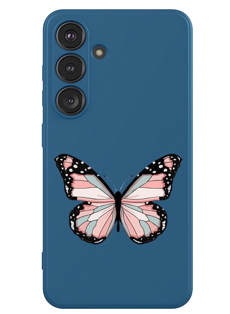 Theodor Protective Slim Fit Case Liquid Silicone Cover with Full Body Protection Anti-Scratch Shockproof Case For Samsung Galaxy S25 (Blue) - Butterfly-01 - Image 1