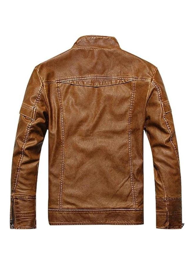 HALAMODO سترات خفيفة للرجال، سترة جلدية كلاسيكية عتيقة، سترات بومبر، 1 حزمة واقية غير حقيقية للدراجات النارية للاستخدام غير الرسمي لربيع وخريف وشتاء - Image 2