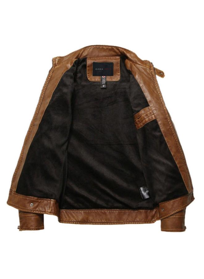 HALAMODO سترات خفيفة للرجال، سترة جلدية كلاسيكية عتيقة، سترات بومبر، 1 حزمة واقية غير حقيقية للدراجات النارية للاستخدام غير الرسمي لربيع وخريف وشتاء - Image 3