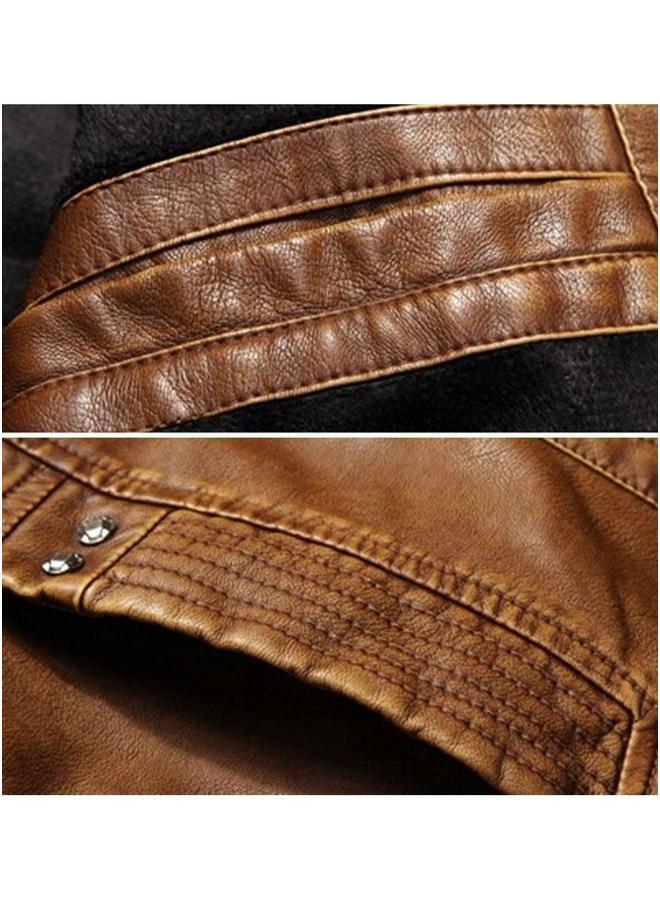 HALAMODO سترات خفيفة للرجال، سترة جلدية كلاسيكية عتيقة، سترات بومبر، 1 حزمة واقية غير حقيقية للدراجات النارية للاستخدام غير الرسمي لربيع وخريف وشتاء - Image 5