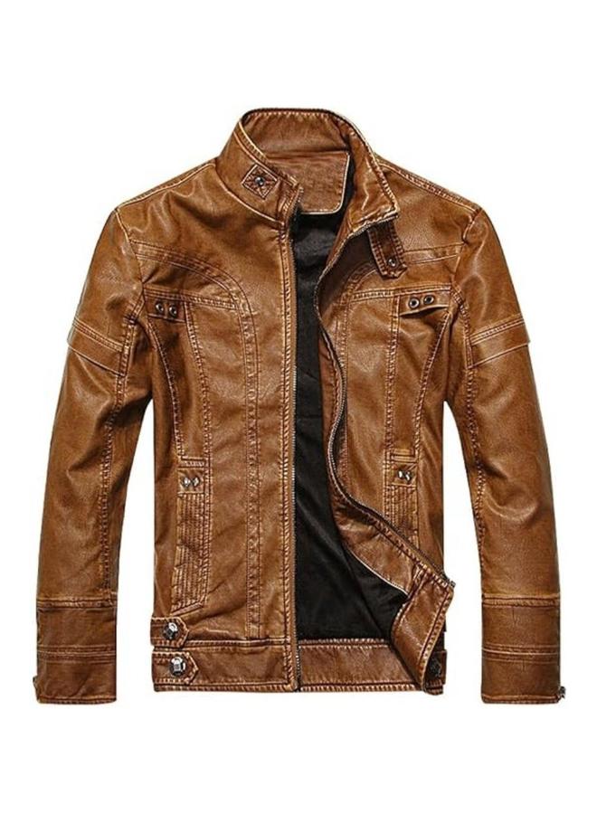 HALAMODO سترات خفيفة للرجال، سترة جلدية كلاسيكية عتيقة، سترات بومبر، 1 حزمة واقية غير حقيقية للدراجات النارية للاستخدام غير الرسمي لربيع وخريف وشتاء - Image 1
