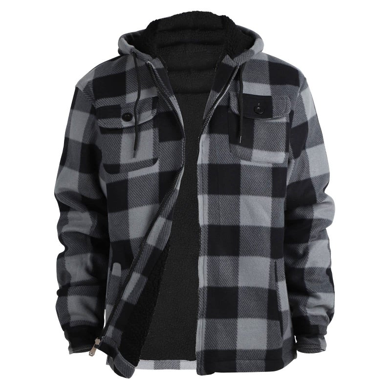 Facitisu Men's Winter Zip Up Hoodie Sherpa Fleece Sweatshirt Warm Thick heavyweight Coats Grey 3XL - Image 1