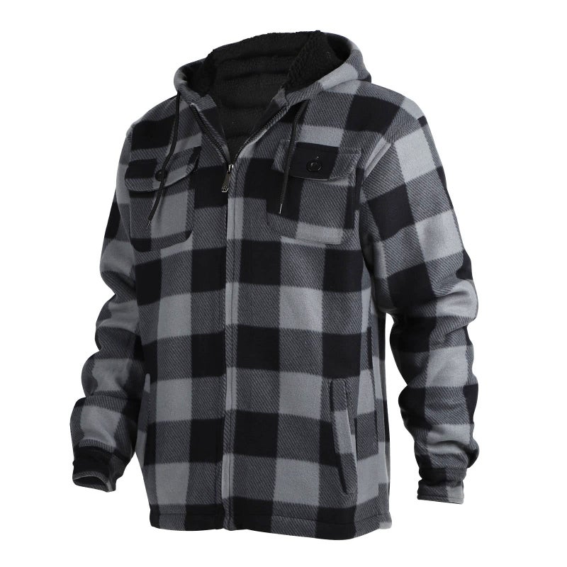Facitisu Men's Winter Zip Up Hoodie Sherpa Fleece Sweatshirt Warm Thick heavyweight Coats Grey 3XL - Image 2
