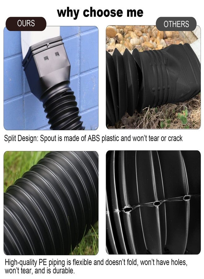 plusgutter 11.3ft Gutter Downspout Extensions, Flexible Drain Downspout Extender, Down Spout Drain Extender, Gutter Connector Rain Water Drainage, Extendable from 2.6ft to 11.3ft (Black) - Image 2