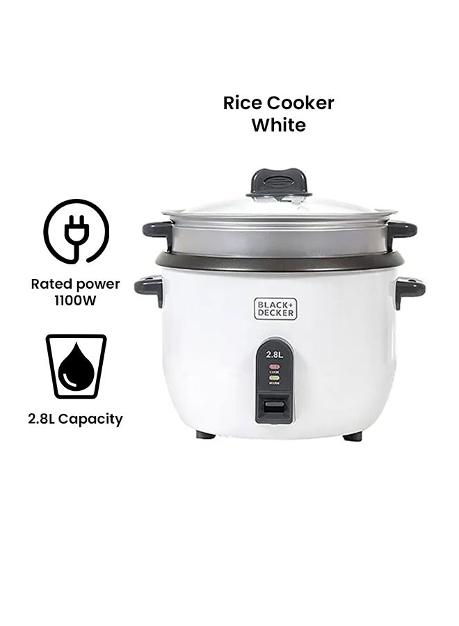 BLACK+DECKER Rice Cooker, Nonstick Removable Bowl, Steaming Tray, Auto-Warm Function, Glass Lid, Cool-Touch Handles, Water Level Indicator, Easy Operation, 2.8 L 1100 W RC2850-B5 White - Image 2
