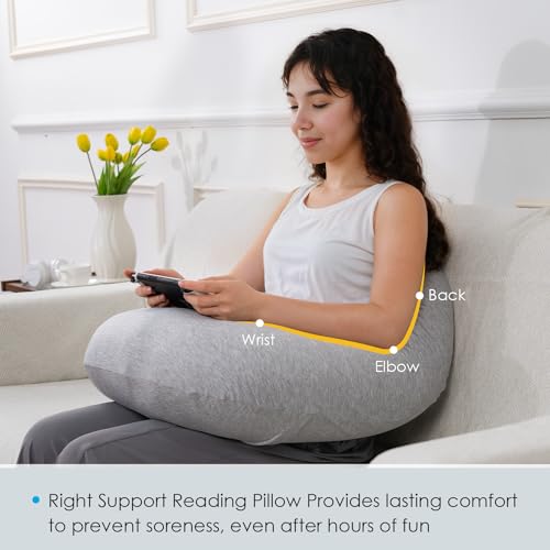 QUEEN ROSE Reading Pillow for Gaming Lap Desk Pillow for Sitting in Bed or Sofa Compact Arm Support Pillow for Reading Playing or Crocheting Cooling Grey - Image 3