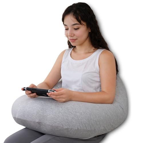 QUEEN ROSE Reading Pillow for Gaming Lap Desk Pillow for Sitting in Bed or Sofa Compact Arm Support Pillow for Reading Playing or Crocheting Cooling Grey - Image 1