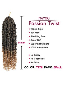 NAYOO Passion Twist Hair 8 Packs 14 Inch Passion Twist Crochet Hair For Women Crochet Pretwisted Curly Hair Passion Twists Synthetic Braiding Hair Extensions (14 Inch 8 Packs T27)  - Image 3