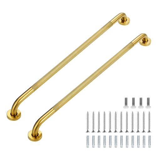 Ravinte Hardware Grab Bars for Shower 2 Pack 32Inch Anti Slip Shower Handles for Elderly Safety Shower Grab Bar Stainless Steel Handicap Grab Bars for BathroomToilet Gold 1 Diameter - Image 1