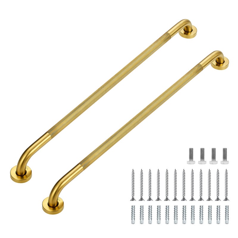 Ravinte Hardware Grab Bars for Shower 2 Pack 32Inch Anti Slip Shower Handles for Elderly Safety Shower Grab Bar Stainless Steel Handicap Grab Bars for BathroomToilet Gold 1 Diameter - Image 2