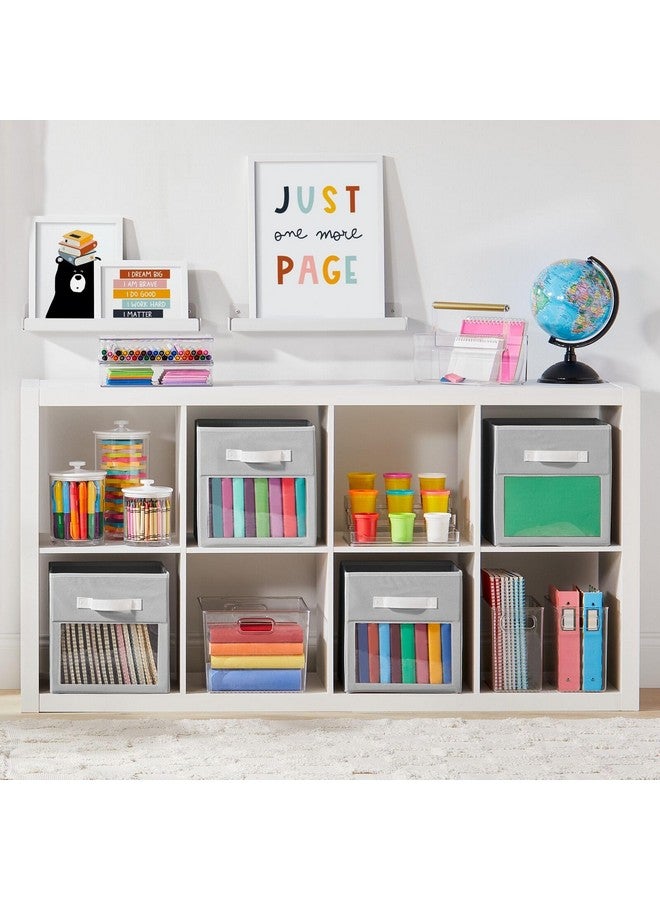 mDesign Fabric Nursery/Playroom Closet Storage Organizer Bin Box with Front Handle/Window for Cube Furniture Shelving Units, Hold Toys, Clothes, Diapers, Bibs, Jane Collection, 6 Pack - Gray/White - Image 3