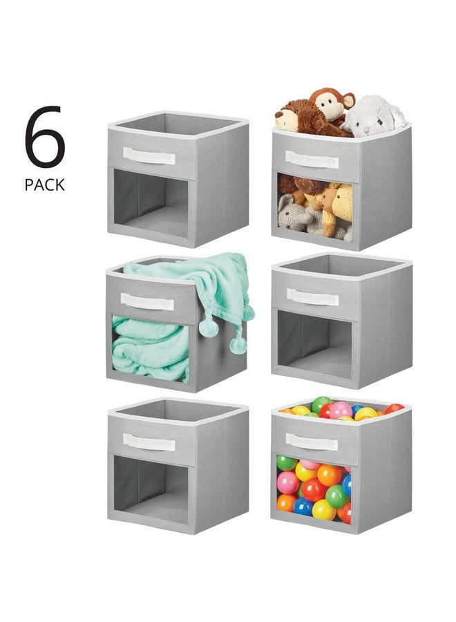 mDesign Fabric Nursery/Playroom Closet Storage Organizer Bin Box with Front Handle/Window for Cube Furniture Shelving Units, Hold Toys, Clothes, Diapers, Bibs, Jane Collection, 6 Pack - Gray/White - Image 2