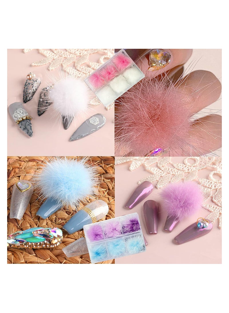 KASTWAVE كرات أظافر مغناطيسية ثلاثية الأبعاد لطيفة، 12 قطعة كرات فنية للأظافر قابلة للفصل، كرات فاخرة ملونة لتزيين الأظافر لفن الأظافر DIY، مجموعة كرات أظافر من الفرو المنك (4 ألوان) - Image 2