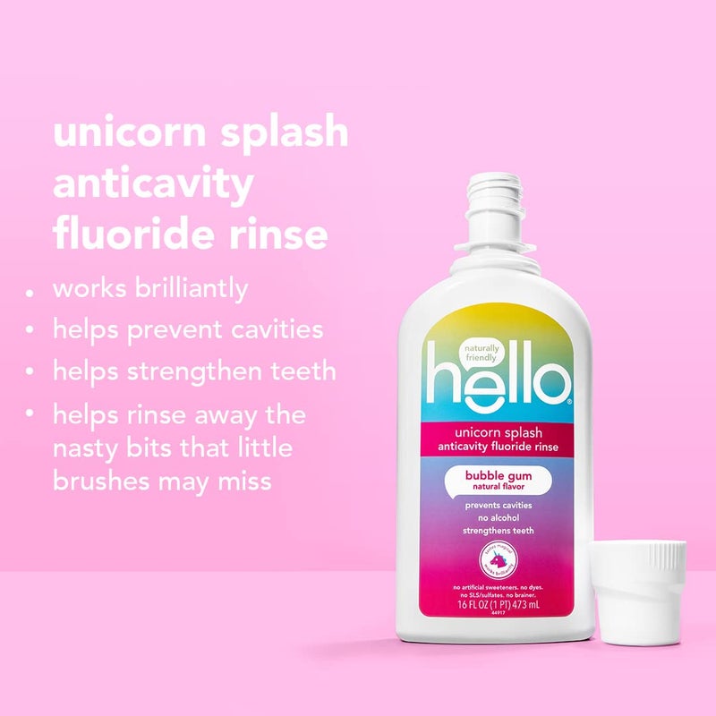 Hello Kids Mouthwash with Unicorn Bubble Gum Flavor, Alcohol Free Mouthwash for Kids with Fluoride, Safe for Ages 6 and Up, Anticavity, Vegan, No Alcohol, No Dyes, 16 Oz Bottles (Pack of 3) - Image 4