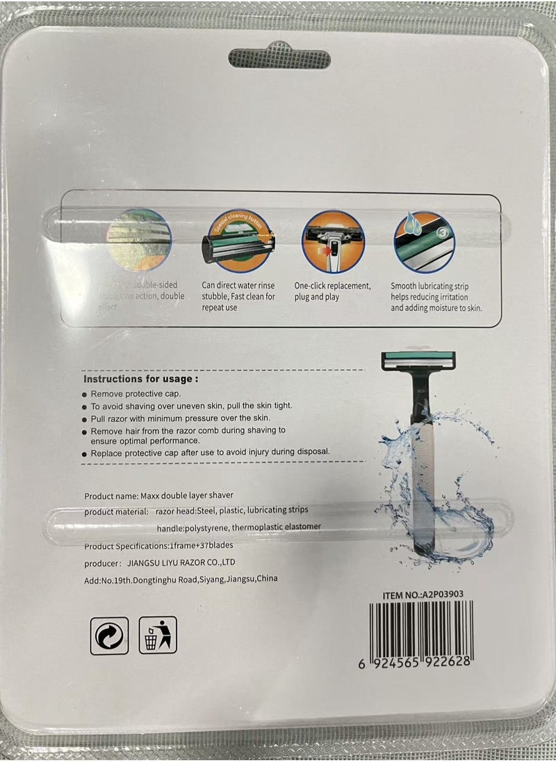 37 PCS Men Razors,Disposable Razors,Razor Blades,Mens Rrazors,Shavers for Men Razor,Mens Razor Includes 1 Handles and 37 Replaceable Razor Head，with Lubricating Strip and Long Non-Slip Rubber Handle