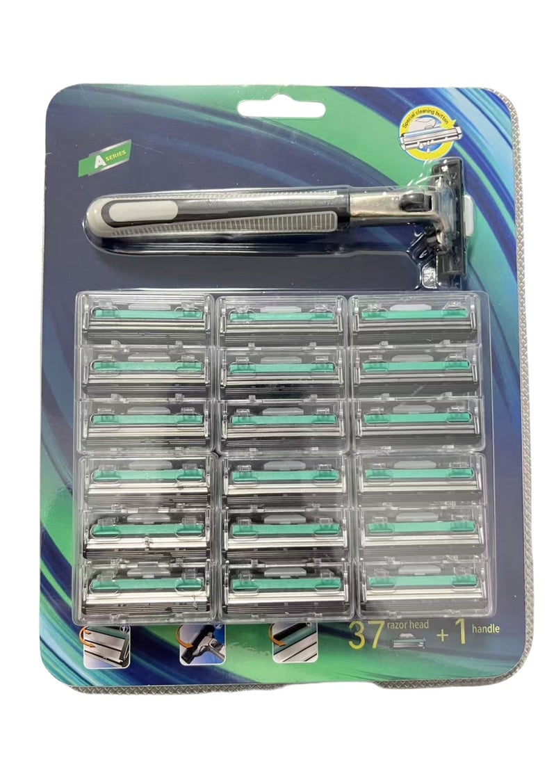 37 PCS Men Razors,Disposable Razors,Razor Blades,Mens Rrazors,Shavers for Men Razor,Mens Razor Includes 1 Handles and 37 Replaceable Razor Head，with Lubricating Strip and Long Non-Slip Rubber Handle