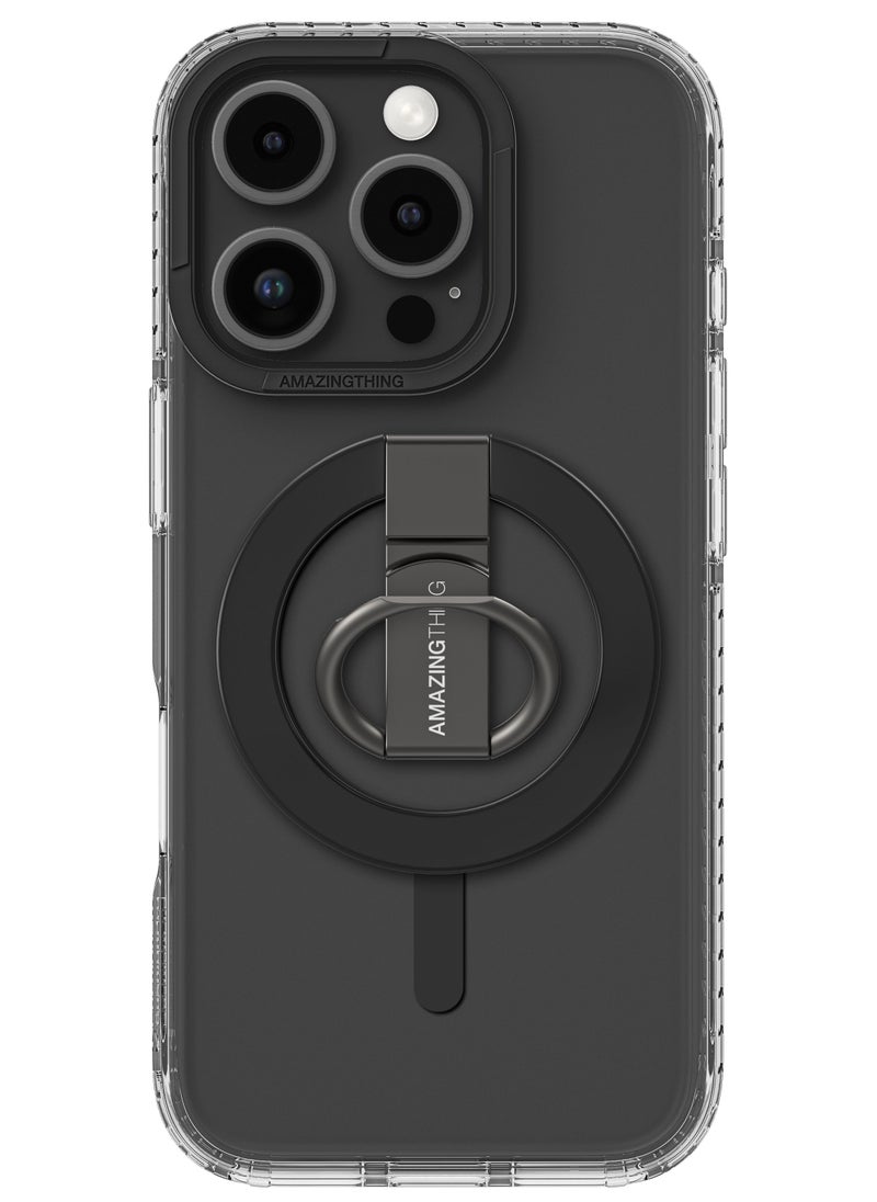 AMAZINGthing مجموعة حامل/حامل/غطاء جراب Titan PRO Mag Grip لهاتف iPhone 16 Pro MAX متوافق مع MagSafe - أسود 