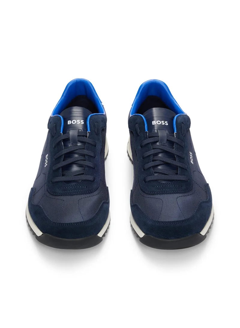 بوس Textured-fabric lace-up trainers with suede trims