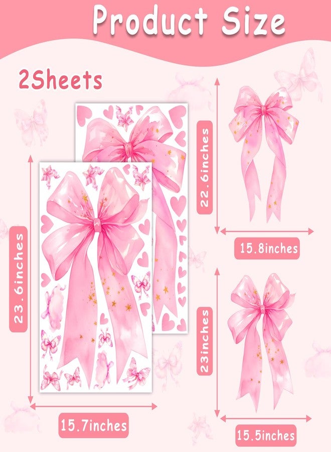 kokolap Large Pink Bow Stickers Decals Bows Party Decoration Stickers for Backdrop Watercolor Baby Girls Wall Sticker for Bedroom Pastel Coquettte Wall Decor Decals Peel and Stick Double Sided Window Cling - Image 4