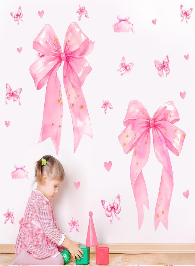 kokolap Large Pink Bow Stickers Decals Bows Party Decoration Stickers for Backdrop Watercolor Baby Girls Wall Sticker for Bedroom Pastel Coquettte Wall Decor Decals Peel and Stick Double Sided Window Cling - Image 2