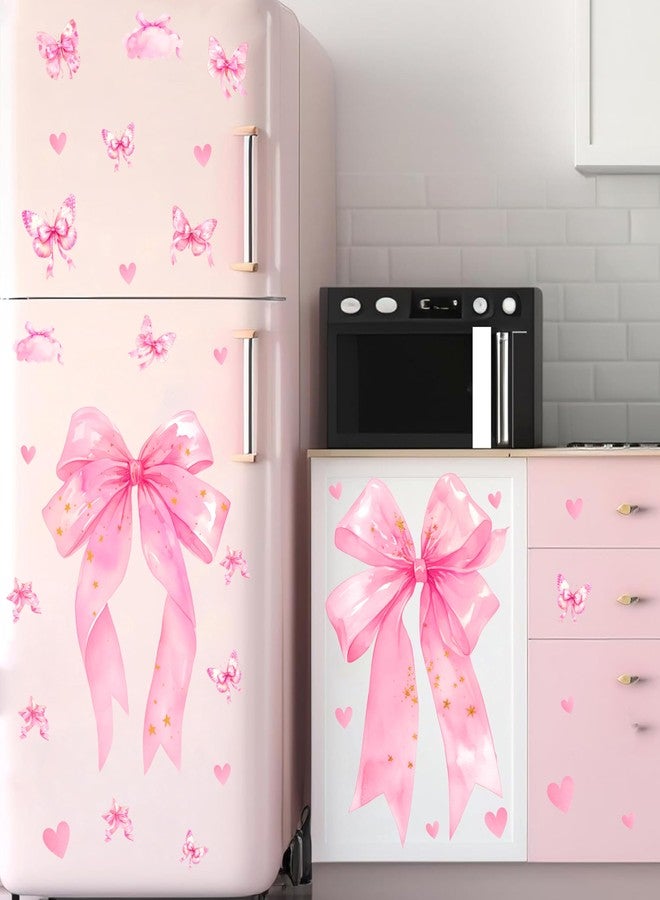 kokolap Large Pink Bow Stickers Decals Bows Party Decoration Stickers for Backdrop Watercolor Baby Girls Wall Sticker for Bedroom Pastel Coquettte Wall Decor Decals Peel and Stick Double Sided Window Cling - Image 5