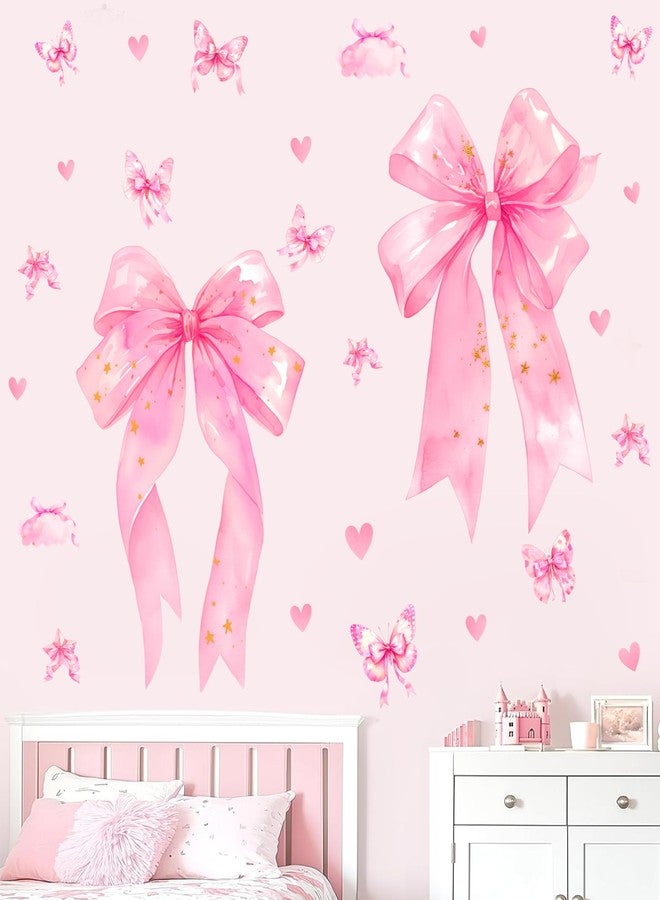 kokolap Large Pink Bow Stickers Decals Bows Party Decoration Stickers for Backdrop Watercolor Baby Girls Wall Sticker for Bedroom Pastel Coquettte Wall Decor Decals Peel and Stick Double Sided Window Cling - Image 1