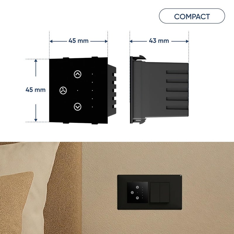 AZIOT SMART MODULAR 1 FAN REGULATOR PREMIUM TOUCH SWITCH - GLASS (Not Acrylic): Elevate Your Home with Effortless Control (Fits in Anchor Roma Classic and similar plates) Not for BLDC fans. - Image 3