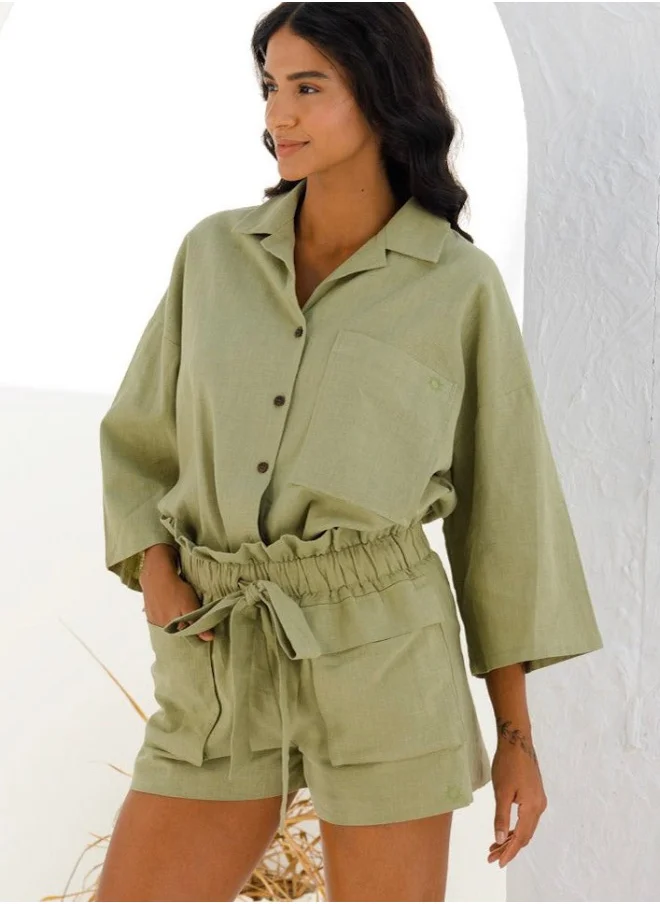 نوماد Oversized Button Down Linen Top