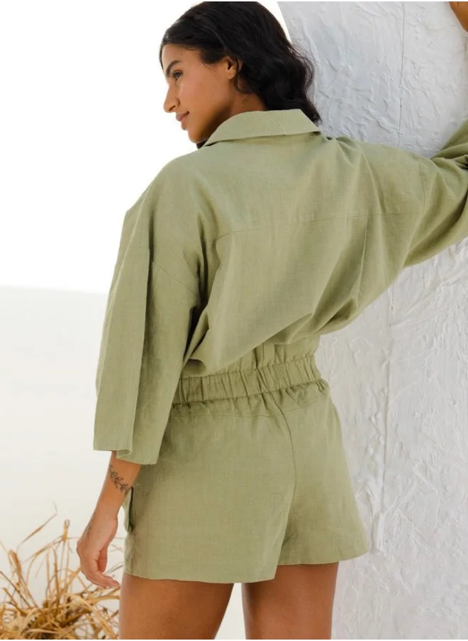 نوماد Oversized Button Down Linen Top