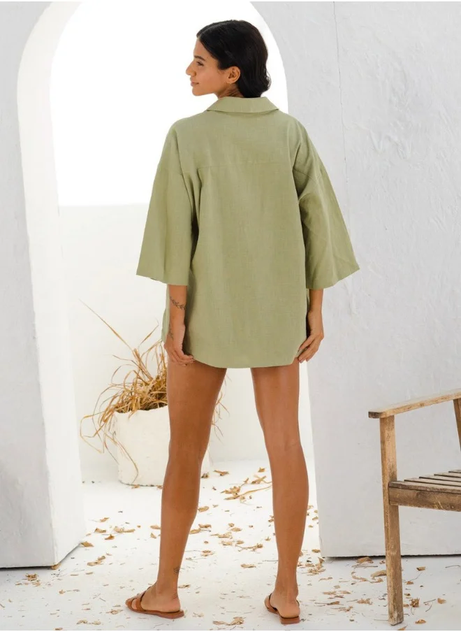 نوماد Oversized Button Down Linen Top