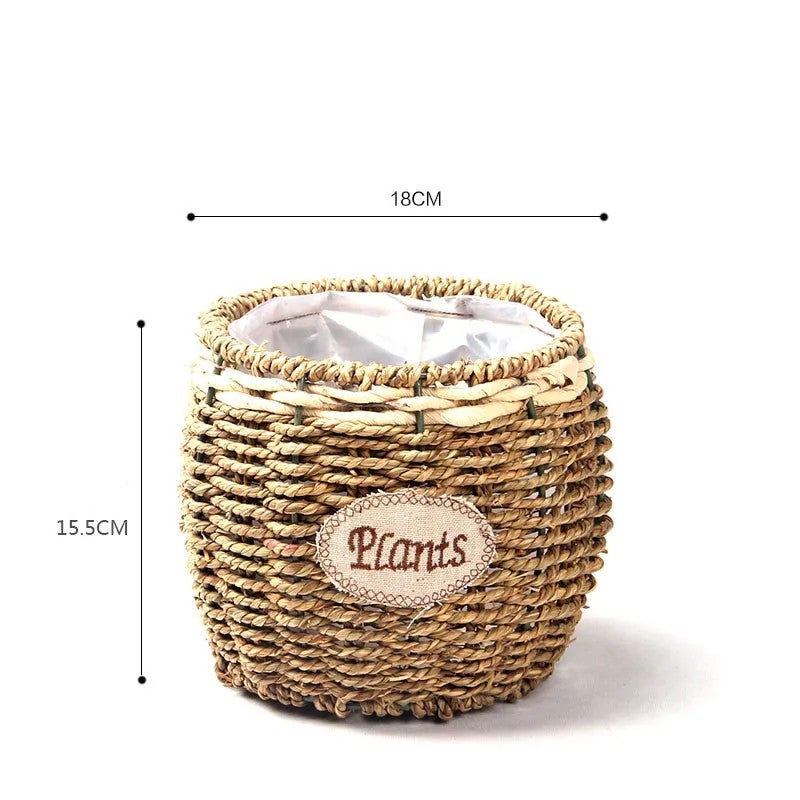 Y&D Seagrass Laundry Basket Wicker Storage Box, Handmade Portable Succulent Plant Basket, Straw Flower Container - DDA331 Wedding Decor - Image 1