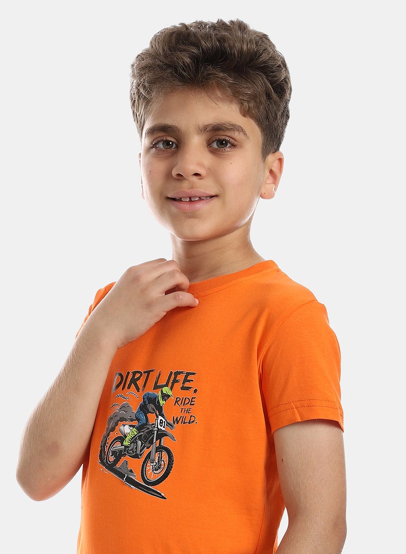 Andora Solid Pattern Cotton Pajama Set - Orange & Green - Image 5