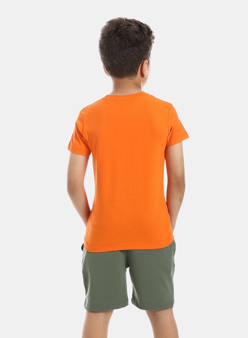 Andora Solid Pattern Cotton Pajama Set - Orange & Green - Image 3