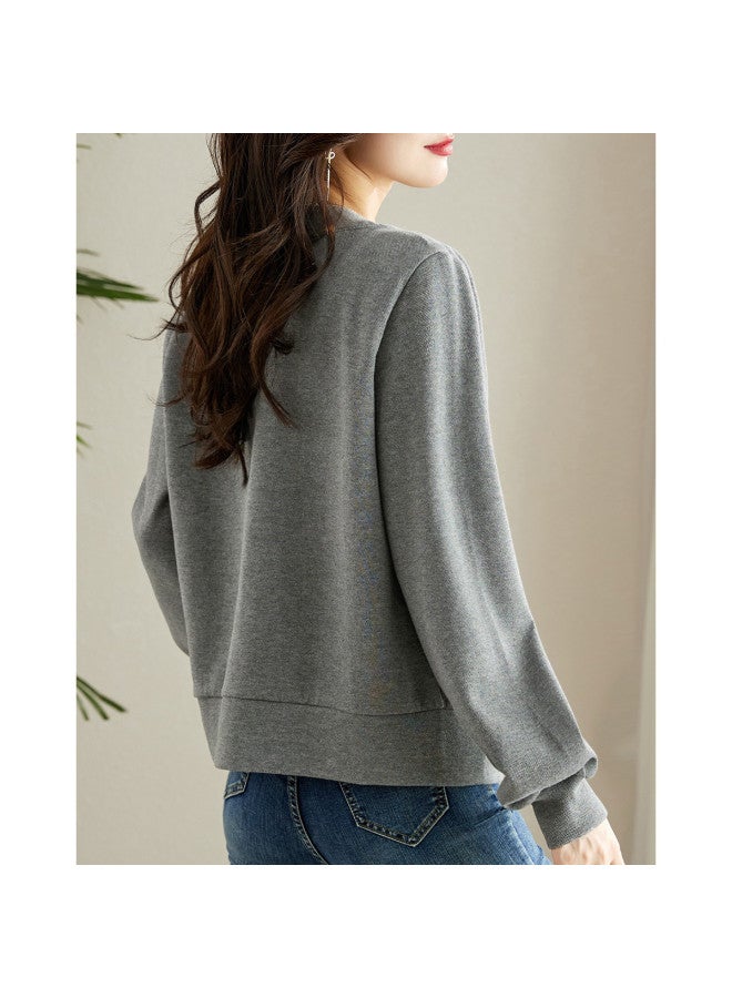 Song Feng Ya Pique Cotton Air Layer Knitted Coat Autumn V-neck Long Sleeve H-line Jacket Women's Short Top Cardigan Women - Image 4