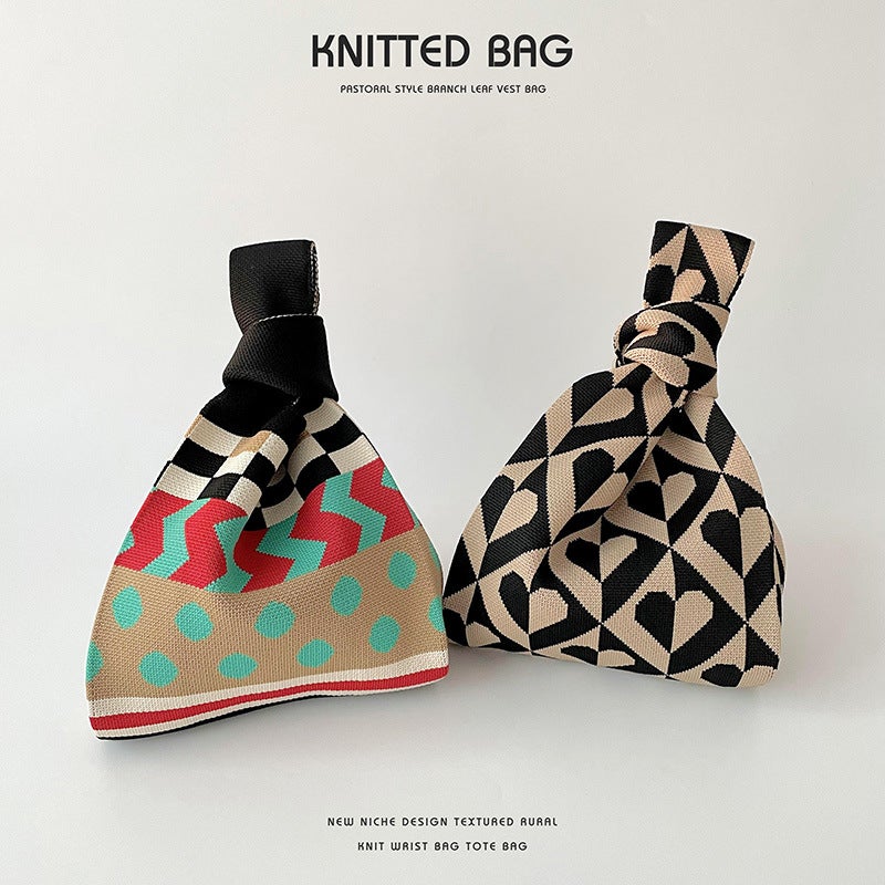 Eaby Color Matching Wave Point Knitted Shoulder Hand Bag Joker Large Capacity Woven Bag Manufacturers - Image 3