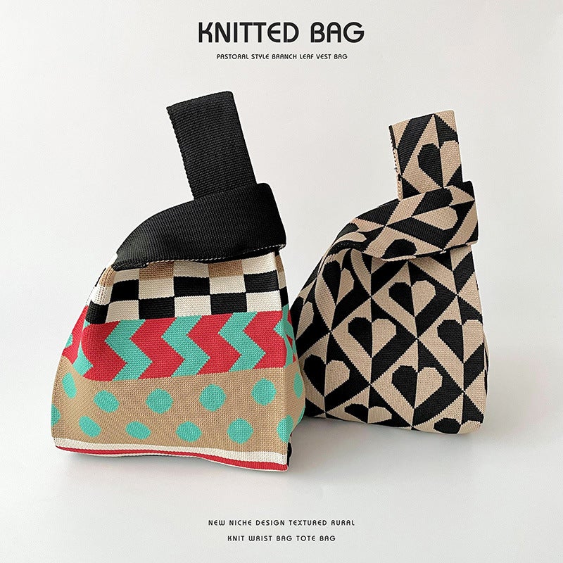 Eaby Color Matching Wave Point Knitted Shoulder Hand Bag Joker Large Capacity Woven Bag Manufacturers - Image 2