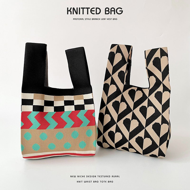 Eaby Color Matching Wave Point Knitted Shoulder Hand Bag Joker Large Capacity Woven Bag Manufacturers - Image 5
