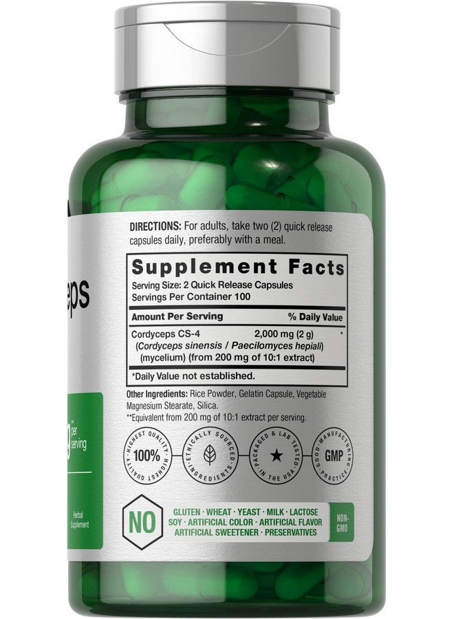 Horbäach Cordyceps Mushroom Capsules 2000mg | 200 Count | CS-4 Strain Cordyceps Sinesis | Non-GMO Herbal Supplement - Image 2