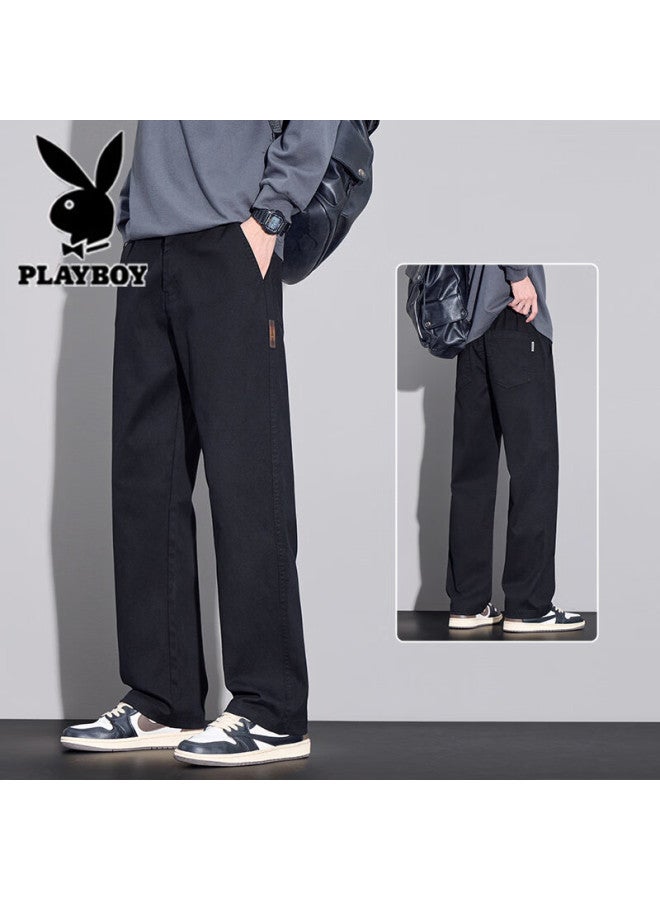 Playboy Men's Casual Pants Autumn Winter New Loose Straight Trendy Versatile Draped Wrinkle-resistant Fashion Faux Denim Lyocell Trousers - Image 1