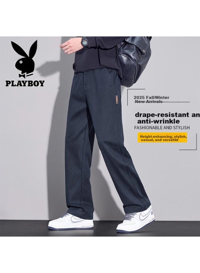 Playboy Men's Casual Pants Autumn Winter New Loose Straight Trendy Versatile Draped Wrinkle-resistant Fashion Faux Denim Lyocell Trousers - Image 2