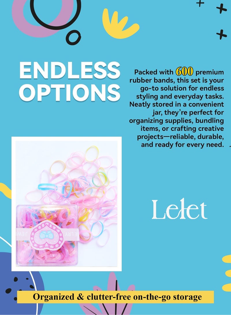 Lelet 600 Pcs Multi-Color Mini Elastic Hair Ties – Soft Rubber Bands for Baby Girls & Kids | No Pull Ponytail Holders | Gentle, Durable Polybands with Compact Storage Box | Hair Accessories for Toddlers - Image 2