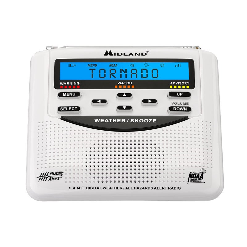 Midland ميدلاند - WR120B - راديو الطوارئ NOAA - تنبيهات الطقس - برمجة محلية، عرض ثلاثي اللغة، 60+ تنبيه إنقاذ حياة طارئ، إنذار، نغمة تنبيه قابلة للاختيار - Image 1
