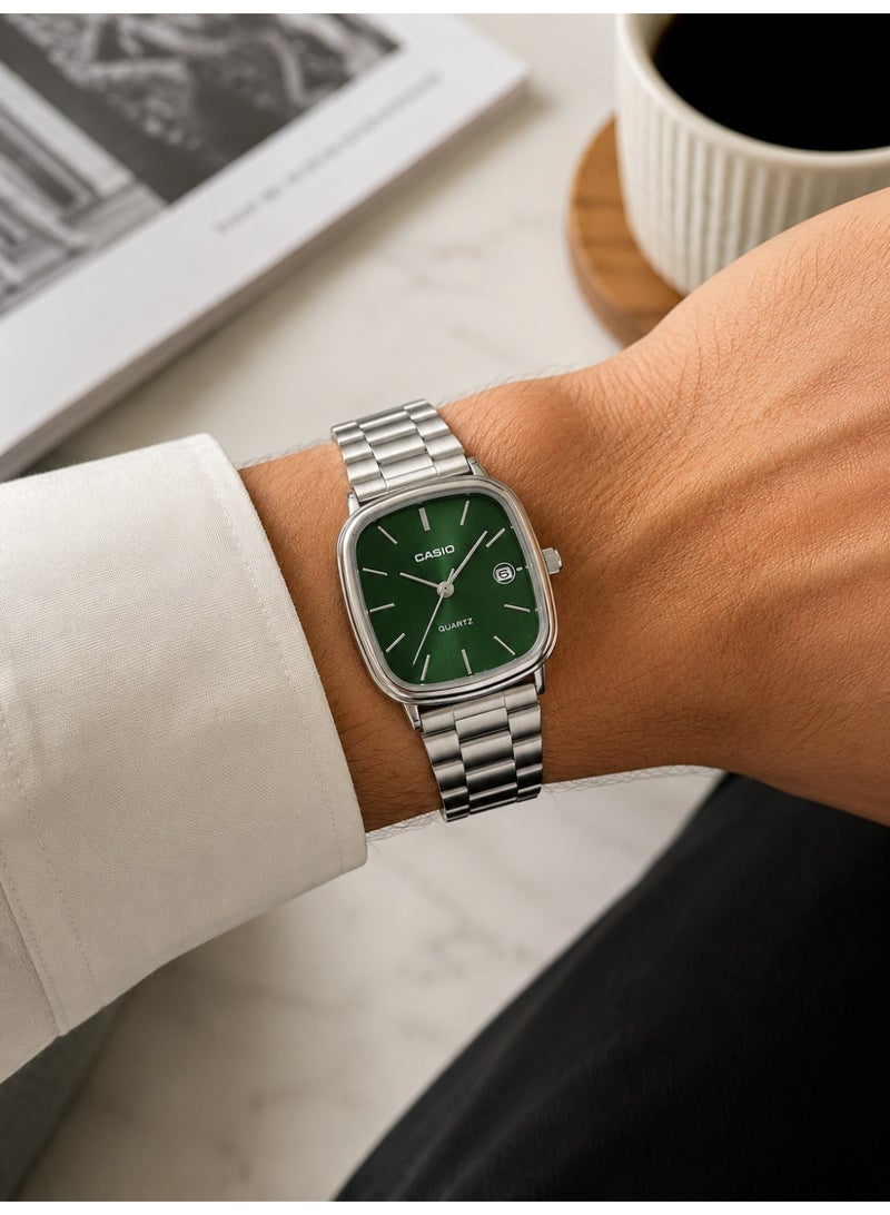 Casio Classic Green Dial Quartz Analog Watch with Date Display – Stainless Steel Bracelet - Image 2