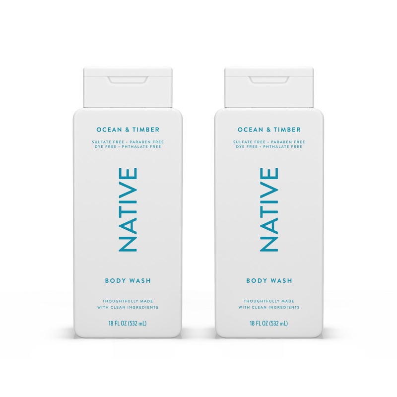 Native Body Wash Contains Naturally Derived Ingredients | For Women & Men, Sulfate, Paraben, & Dye Free Leaving Skin Soft and Hydrated | Ocean & Timber 18 oz
