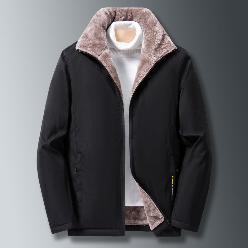 Fleece-Lined New Jacket Men'S Business Jacket Middle-Aged And Elderly Jacket Middle-Aged And Elderly Jacket Stand Collar Middle-Aged Jacket - Image 1