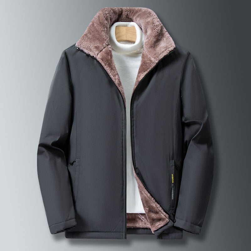 Fleece-Lined New Jacket Men'S Business Jacket Middle-Aged And Elderly Jacket Middle-Aged And Elderly Jacket Stand Collar Middle-Aged Jacket - Image 3