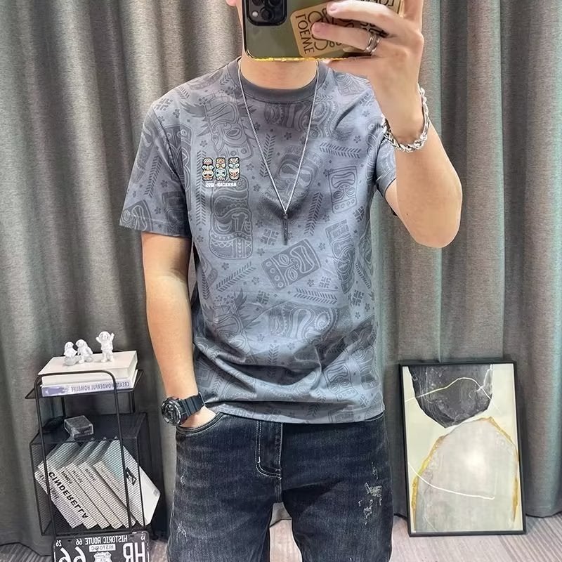Hong Kong Style Short-Sleeved T-Shirt Men's Summer Trendy Ins Simple Loose Printed Casual Top Versatile Loose Half-Sleeved T-Shirt - Image 2
