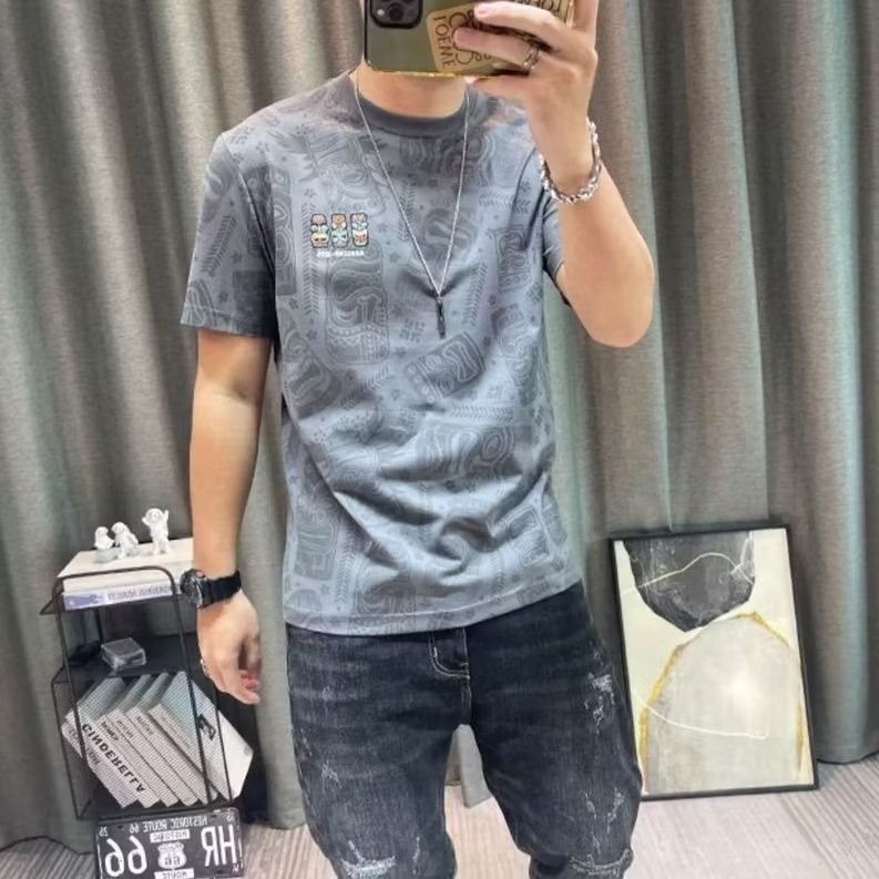 Hong Kong Style Short-Sleeved T-Shirt Men's Summer Trendy Ins Simple Loose Printed Casual Top Versatile Loose Half-Sleeved T-Shirt - Image 5