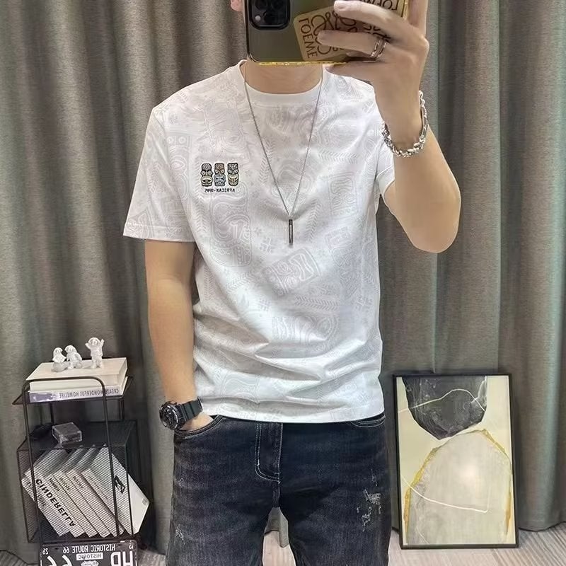 Hong Kong Style Short-Sleeved T-Shirt Men's Summer Trendy Ins Simple Loose Printed Casual Top Versatile Loose Half-Sleeved T-Shirt - Image 4